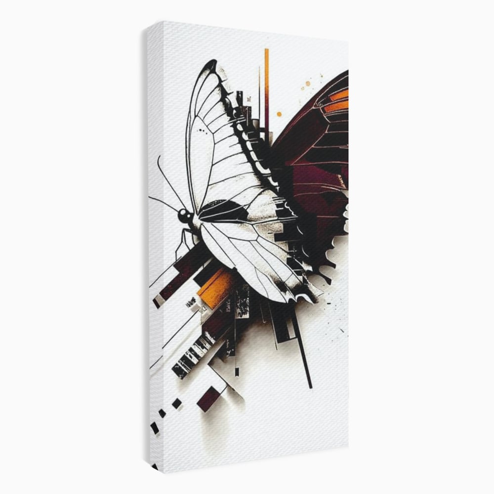Tablou canvas cu ilustratie digitala cu fluture si linii geometrice, fara rama, pe sasiu de lemn